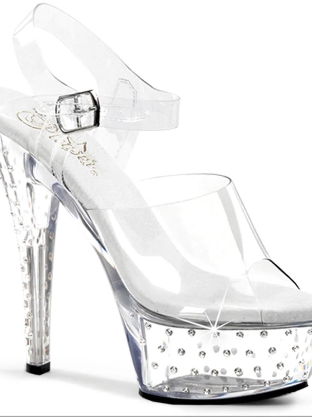 PLEASER NEW IN BOX•STARDUST-608 Ankle strap 6 inch heel rhinestones size 11